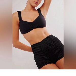 Free People Intimately Ruched Micro Hi Rise Black Shorts Sz Small NWT